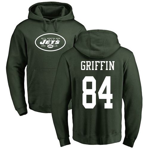 New York Jets Men Green Ryan Griffin Name and Number Logo NFL Football #84 Pullover Hoodie Sweatshirts->new york jets->NFL Jersey